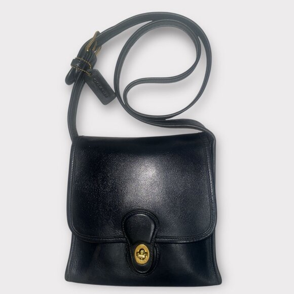 VTG Coach Shelburne Flap 9038 Navy Leather Brass Turn Lock Crossbody Bag 90s USA - Picture 5 of 12